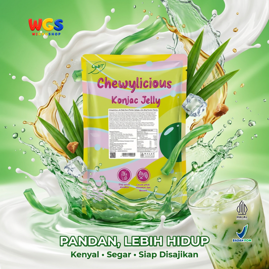 Chewylicious Konjac Jelly Strip Pandan 1kg - Jeli Konnyaku Rasa Pandan Siap Makan Topping Boba Milk Tea Dessert
