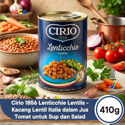 Cirio 1856 Lenticchie Lentils 410g - Kacang Lentil Italia dalam Jus Tomat untuk Sup dan Salad