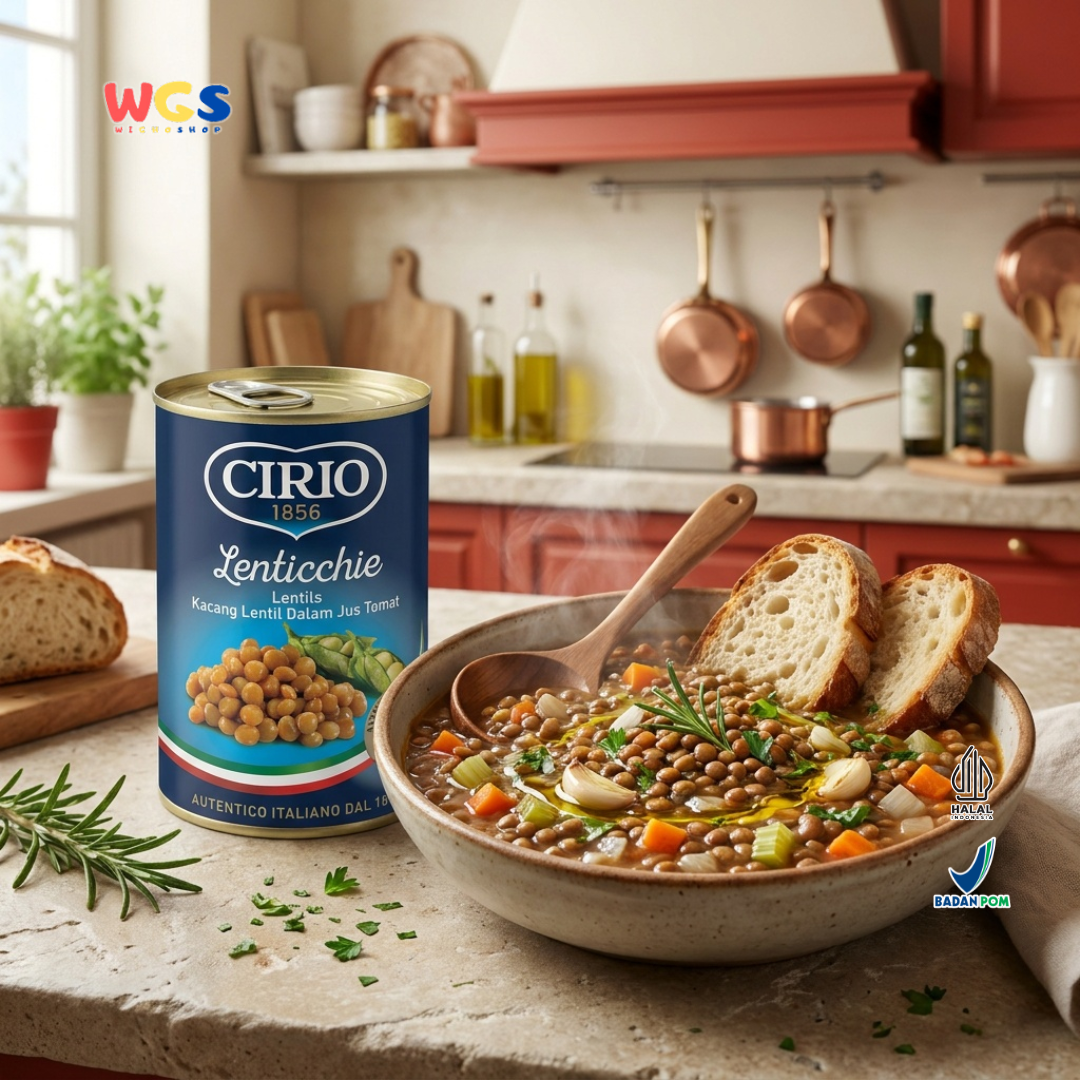 Cirio 1856 Lenticchie Lentils 410g - Kacang Lentil Italia dalam Jus Tomat untuk Sup dan Salad