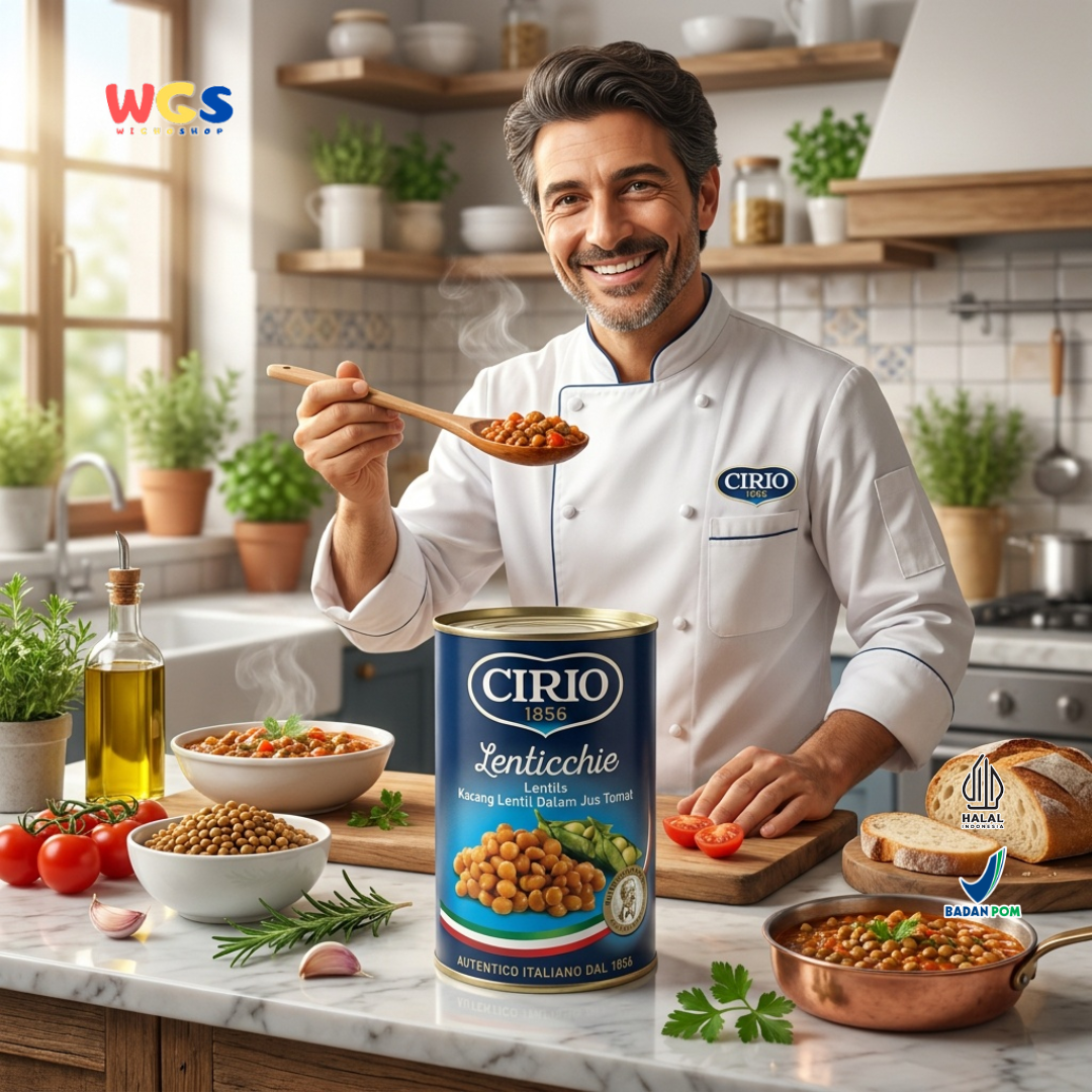 Cirio 1856 Lenticchie Lentils 410g - Kacang Lentil Italia dalam Jus Tomat untuk Sup dan Salad