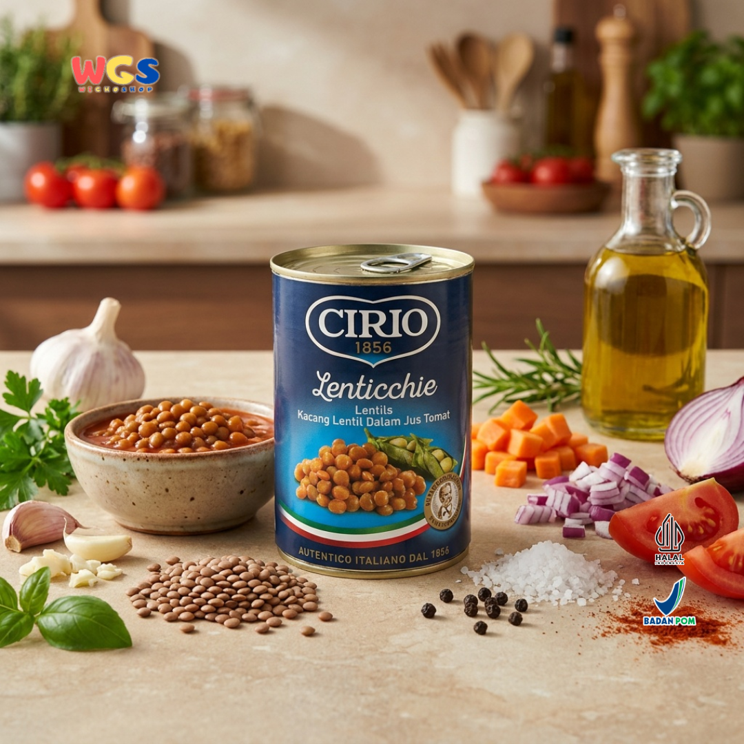 Cirio 1856 Lenticchie Lentils 410g - Kacang Lentil Italia dalam Jus Tomat untuk Sup dan Salad