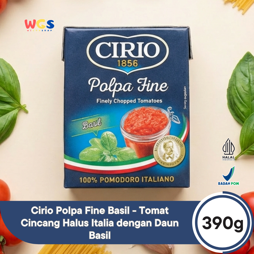Cirio 1856 Polpa Fine Basil 390g - Tomat Cincang Italia dengan Daun Basil