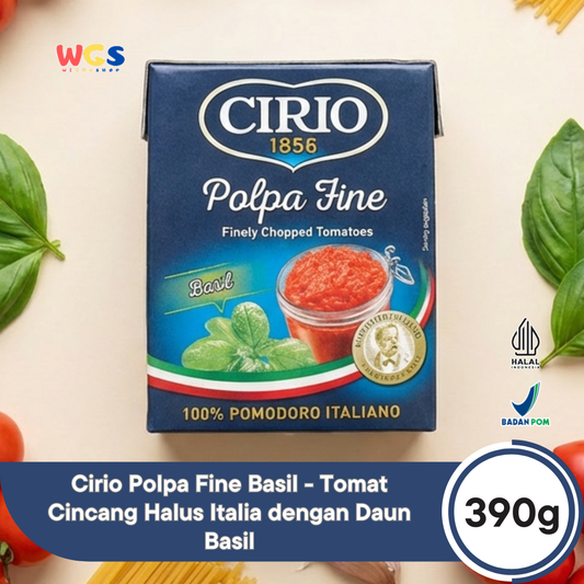 Cirio 1856 Polpa Fine Basil 390g - Tomat Cincang Italia dengan Daun Basil