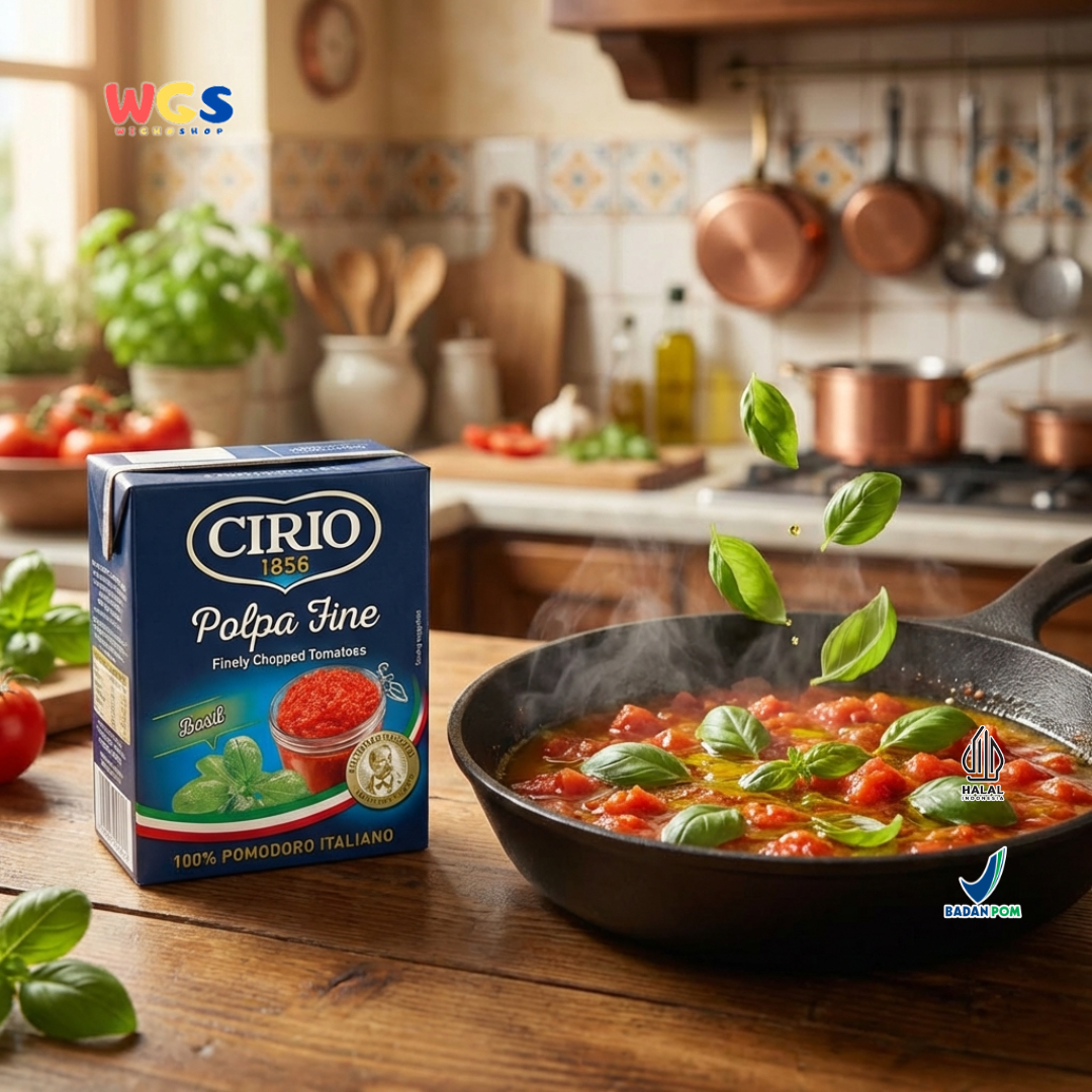 Cirio 1856 Polpa Fine Basil 390g - Tomat Cincang Italia dengan Daun Basil