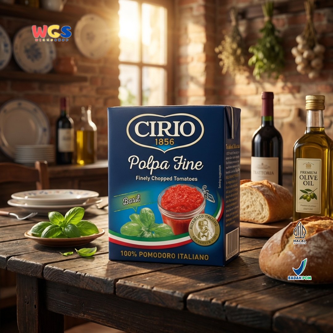 Cirio 1856 Polpa Fine Basil 390g - Tomat Cincang Italia dengan Daun Basil