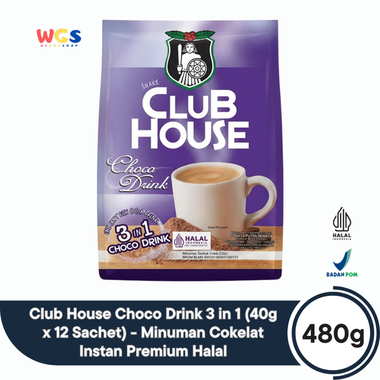 Club House Choco Drink 3 in 1 (40g x 12 Sachet) 480g - Minuman Cokelat Instan Premium Halal
