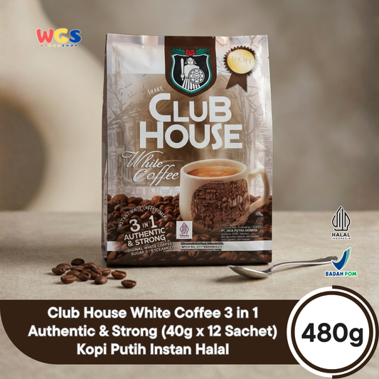 Club House White Coffee 3 in 1 Authentic & Strong (40g x 12 Sachet) 480g - Kopi Putih Instan Halal