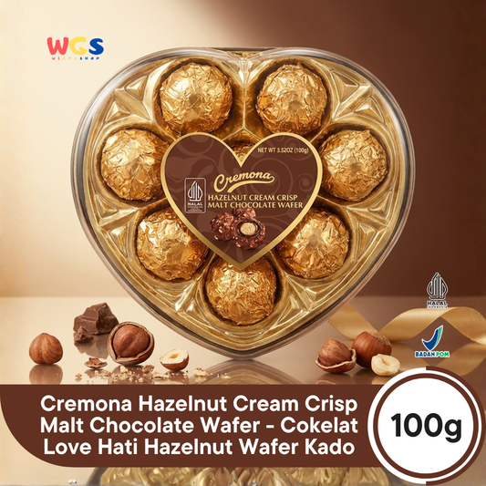 Cremona Hazelnut Cream Crisp Malt Chocolate Wafer 100g - Cokelat Love Hati Hazelnut Wafer Kado