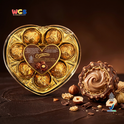 Cremona Hazelnut Cream Crisp Malt Chocolate Wafer 100g - Cokelat Love Hati Hazelnut Wafer Kado