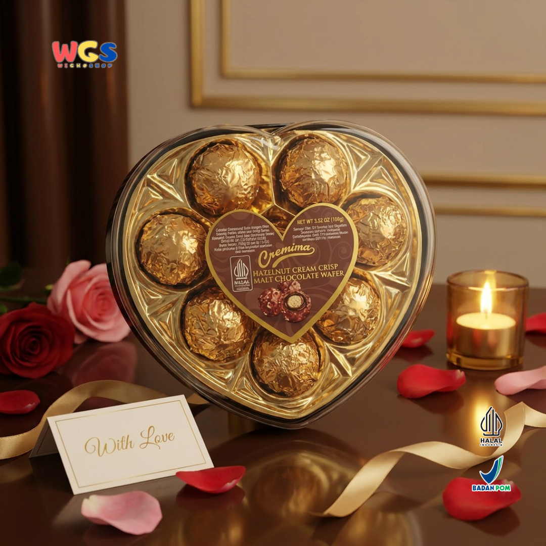 Cremona Hazelnut Cream Crisp Malt Chocolate Wafer 100g - Cokelat Love Hati Hazelnut Wafer Kado
