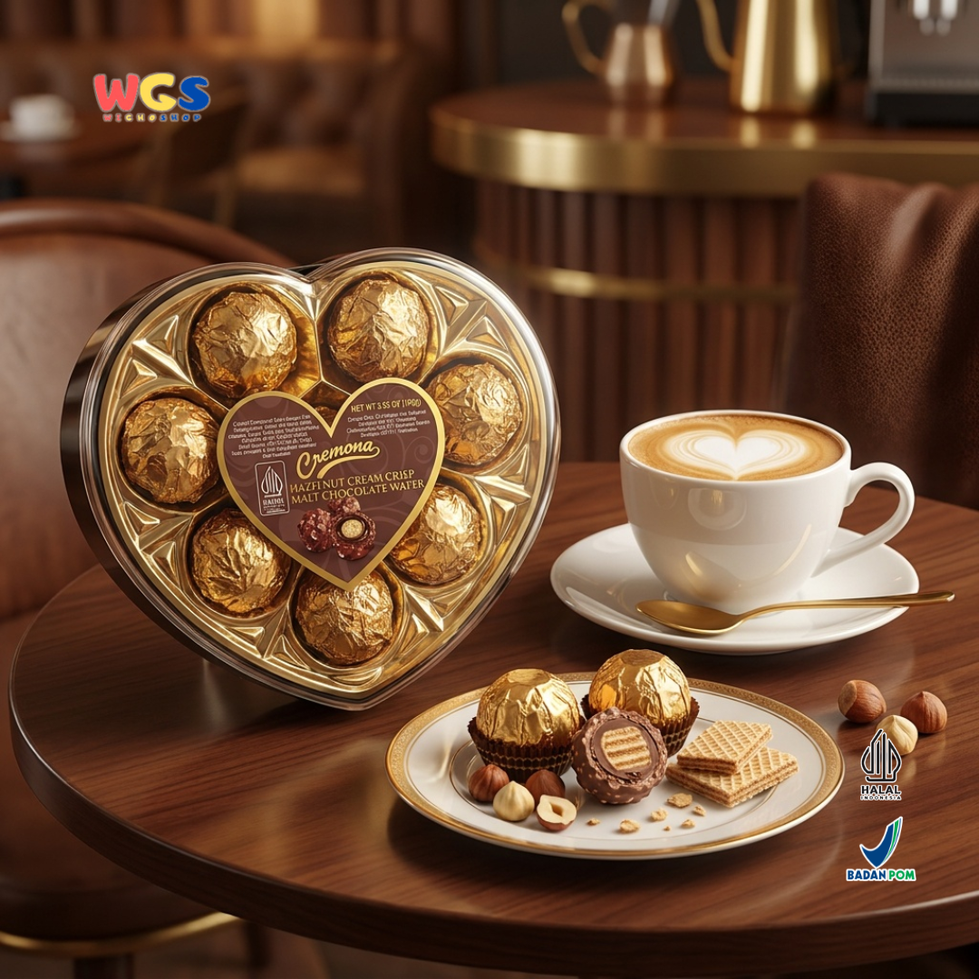 Cremona Hazelnut Cream Crisp Malt Chocolate Wafer 100g - Cokelat Love Hati Hazelnut Wafer Kado