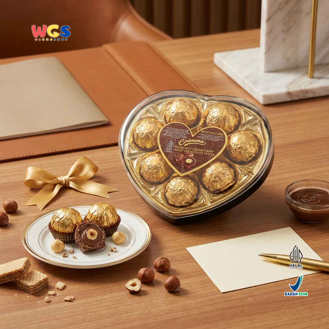 Cremona Hazelnut Cream Crisp Malt Chocolate Wafer 100g - Cokelat Love Hati Hazelnut Wafer Kado