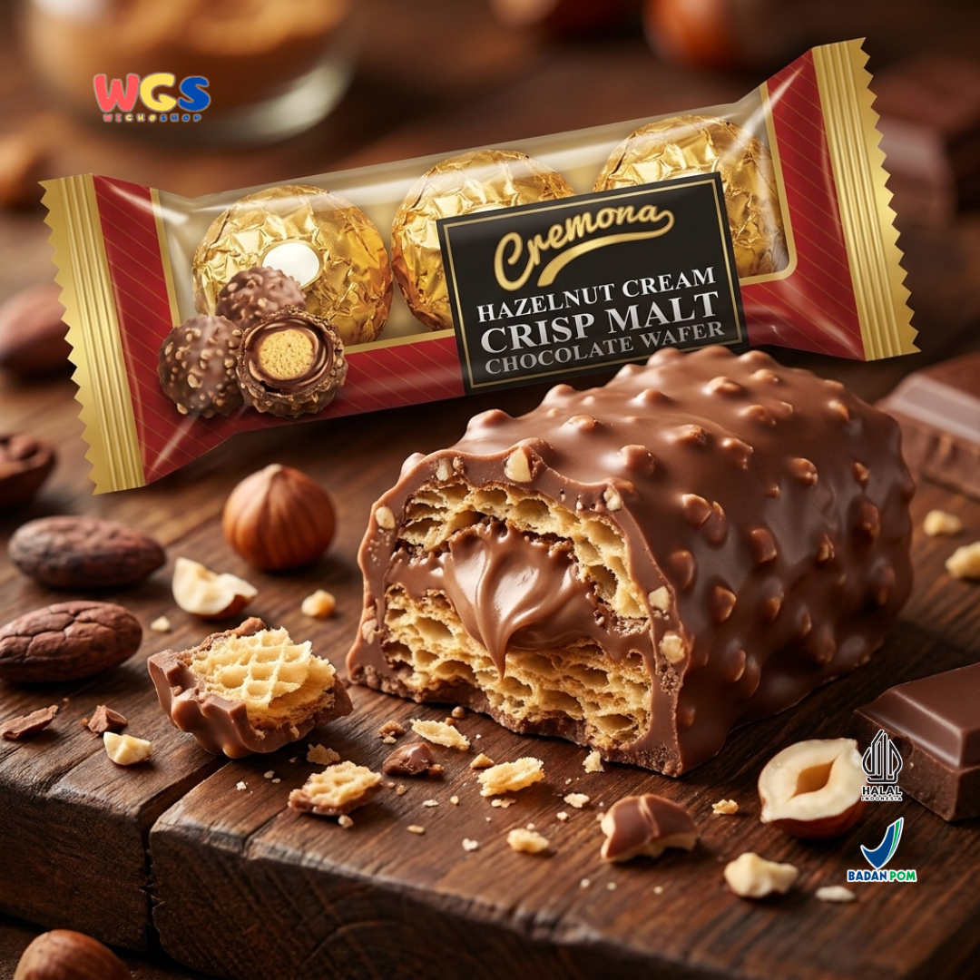 Cremona Hazelnut Cream Crisp Malt Chocolate Wafer 36g - Cokelat Wafer Hazelnut Isi 3