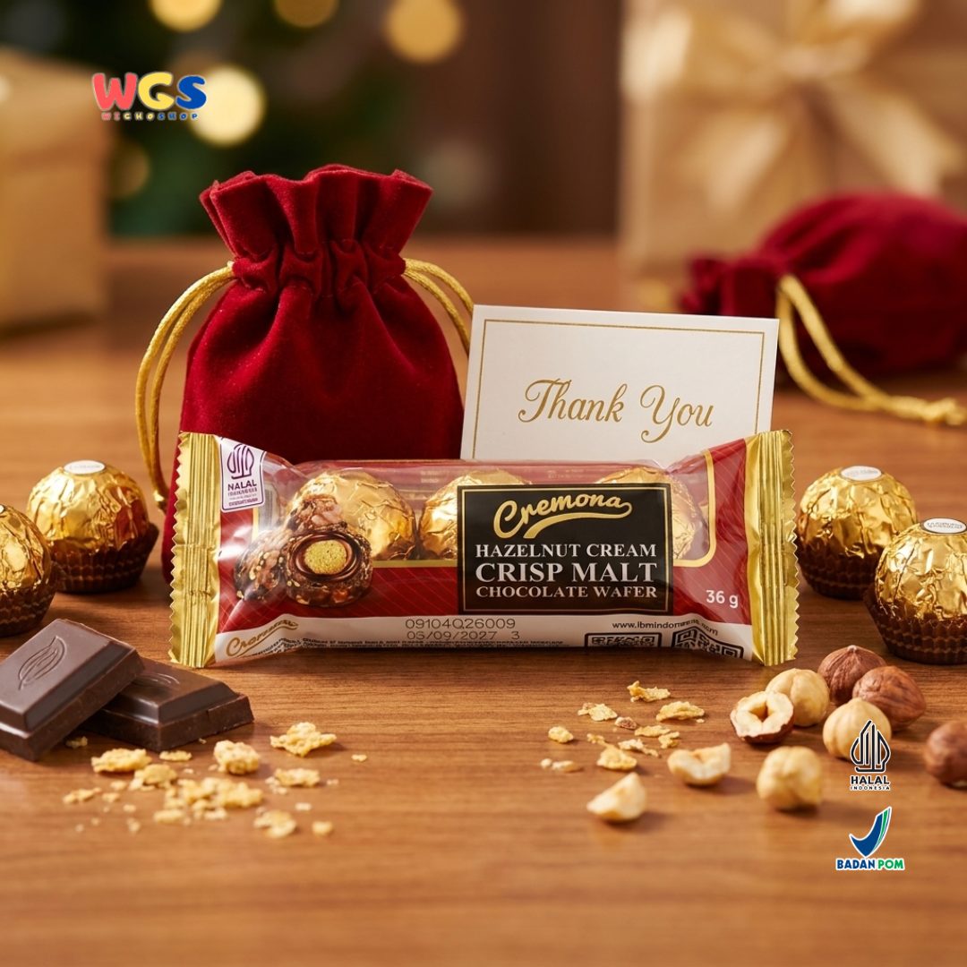 Cremona Hazelnut Cream Crisp Malt Chocolate Wafer 36g - Cokelat Wafer Hazelnut Isi 3