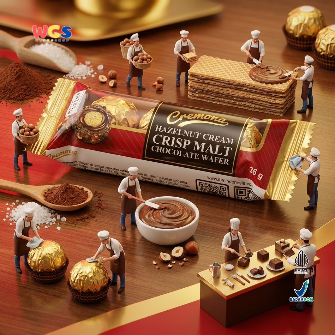 Cremona Hazelnut Cream Crisp Malt Chocolate Wafer 36g - Cokelat Wafer Hazelnut Isi 3