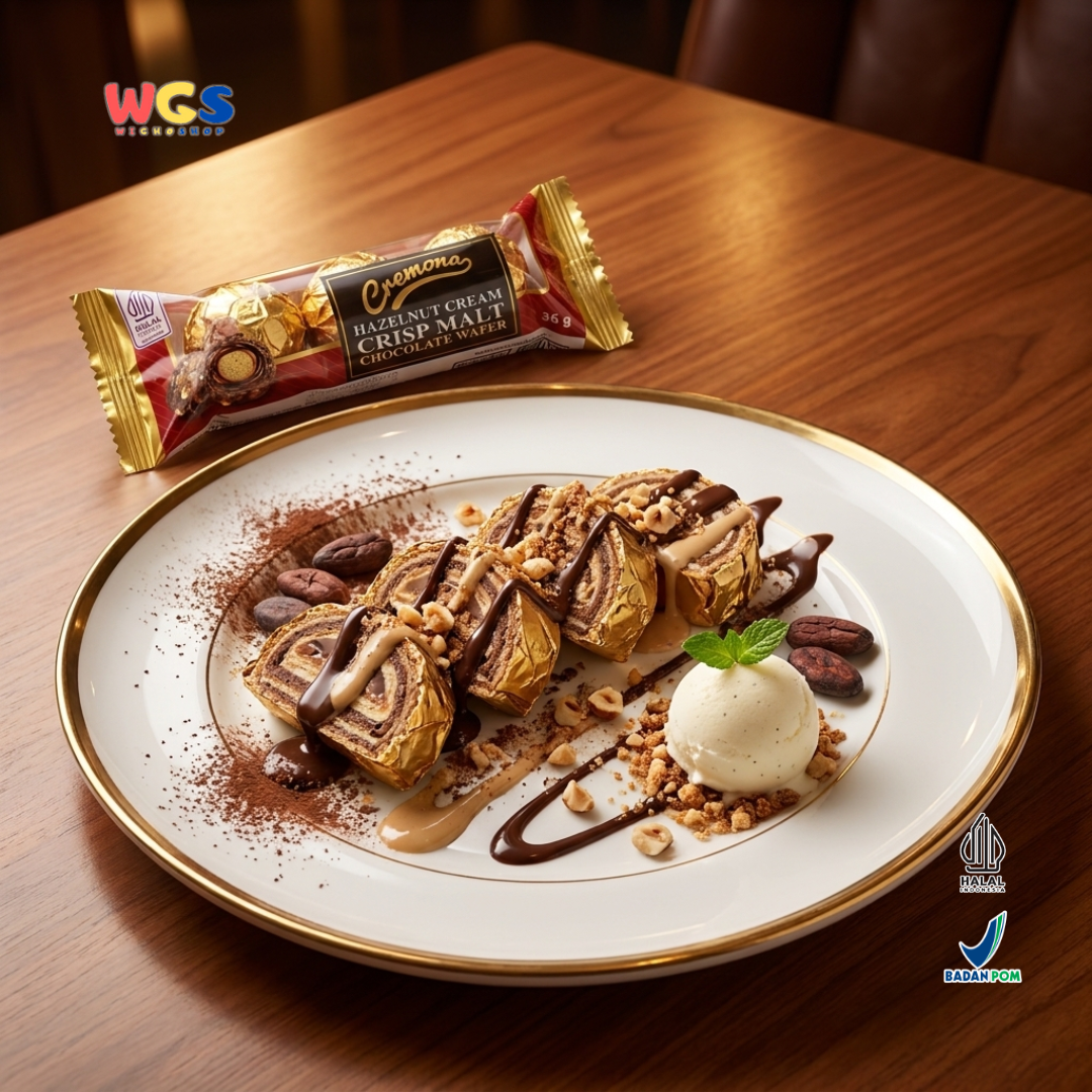 Cremona Hazelnut Cream Crisp Malt Chocolate Wafer 36g - Cokelat Wafer Hazelnut Isi 3