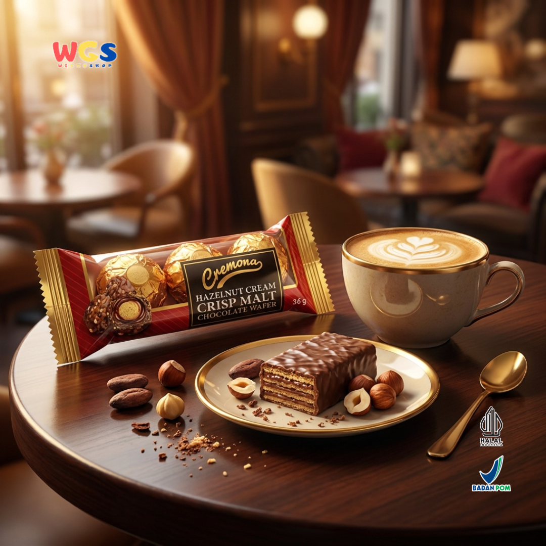 Cremona Hazelnut Cream Crisp Malt Chocolate Wafer 36g - Cokelat Wafer Hazelnut Isi 3