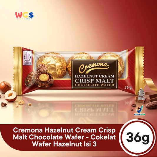 Cremona Hazelnut Cream Crisp Malt Chocolate Wafer 36g - Cokelat Wafer Hazelnut Isi 3
