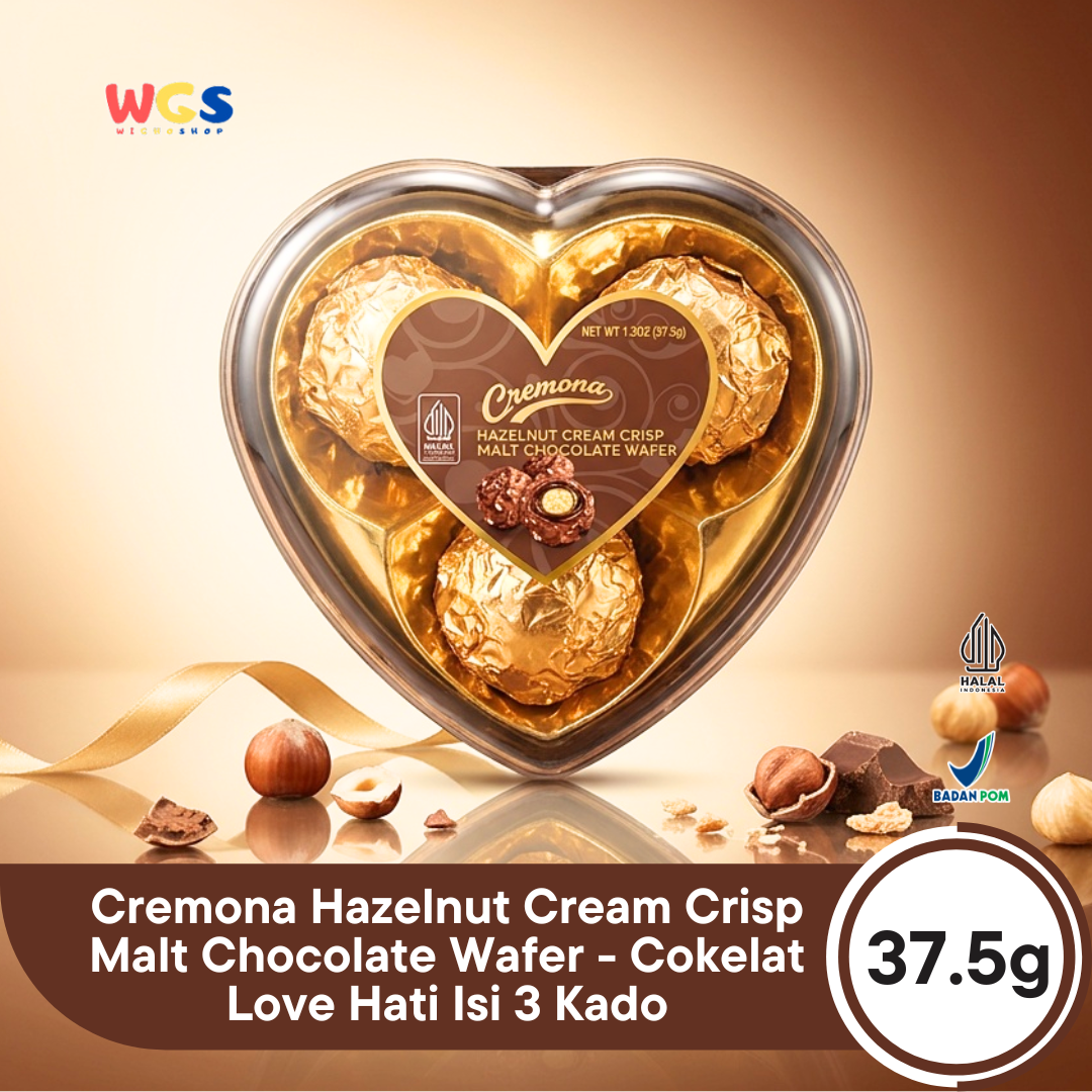 Cremona Hazelnut Cream Crisp Malt Chocolate Wafer 37.5g - Cokelat Love Hati Isi 3 Kado