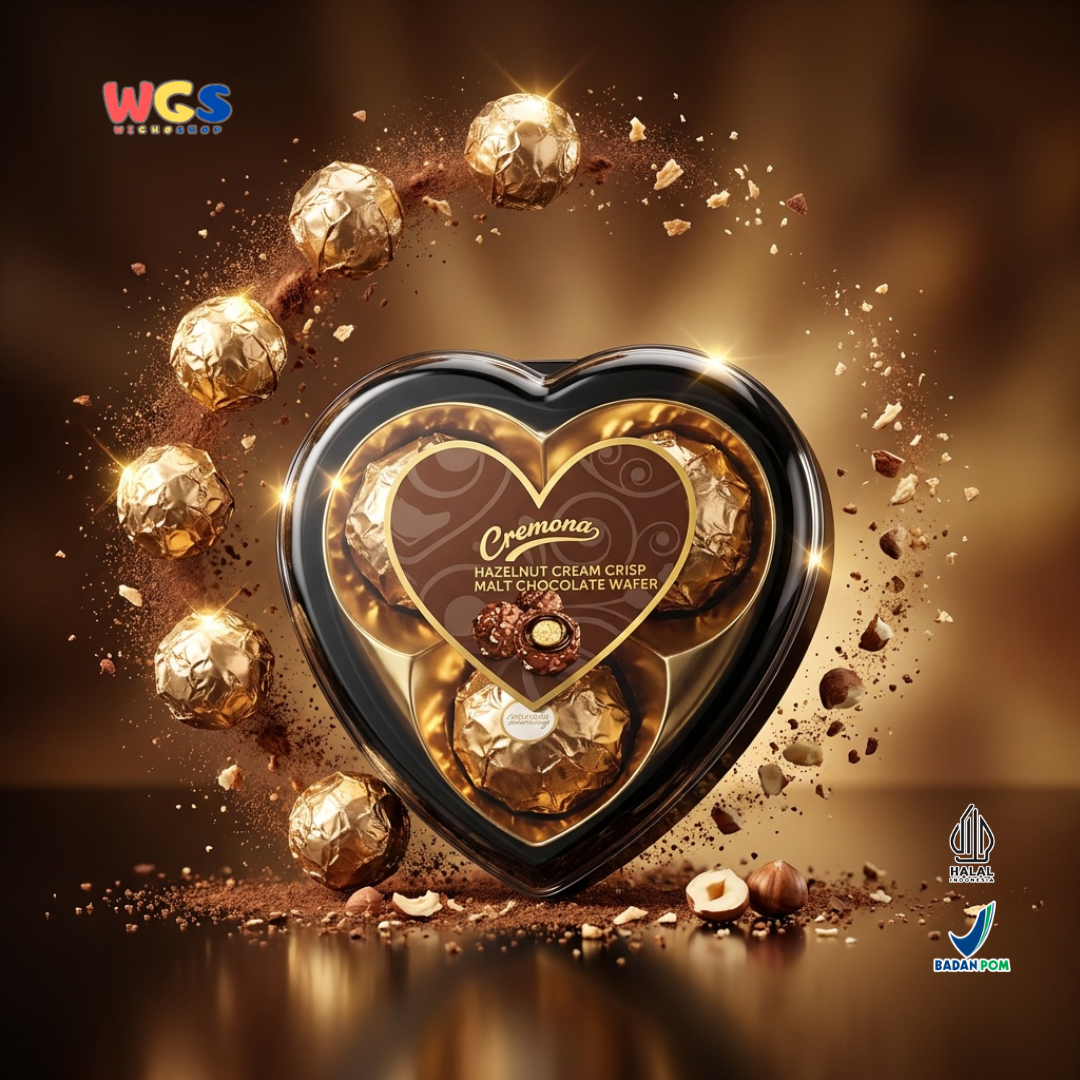 Cremona Hazelnut Cream Crisp Malt Chocolate Wafer 37.5g - Cokelat Love Hati Isi 3 Kado