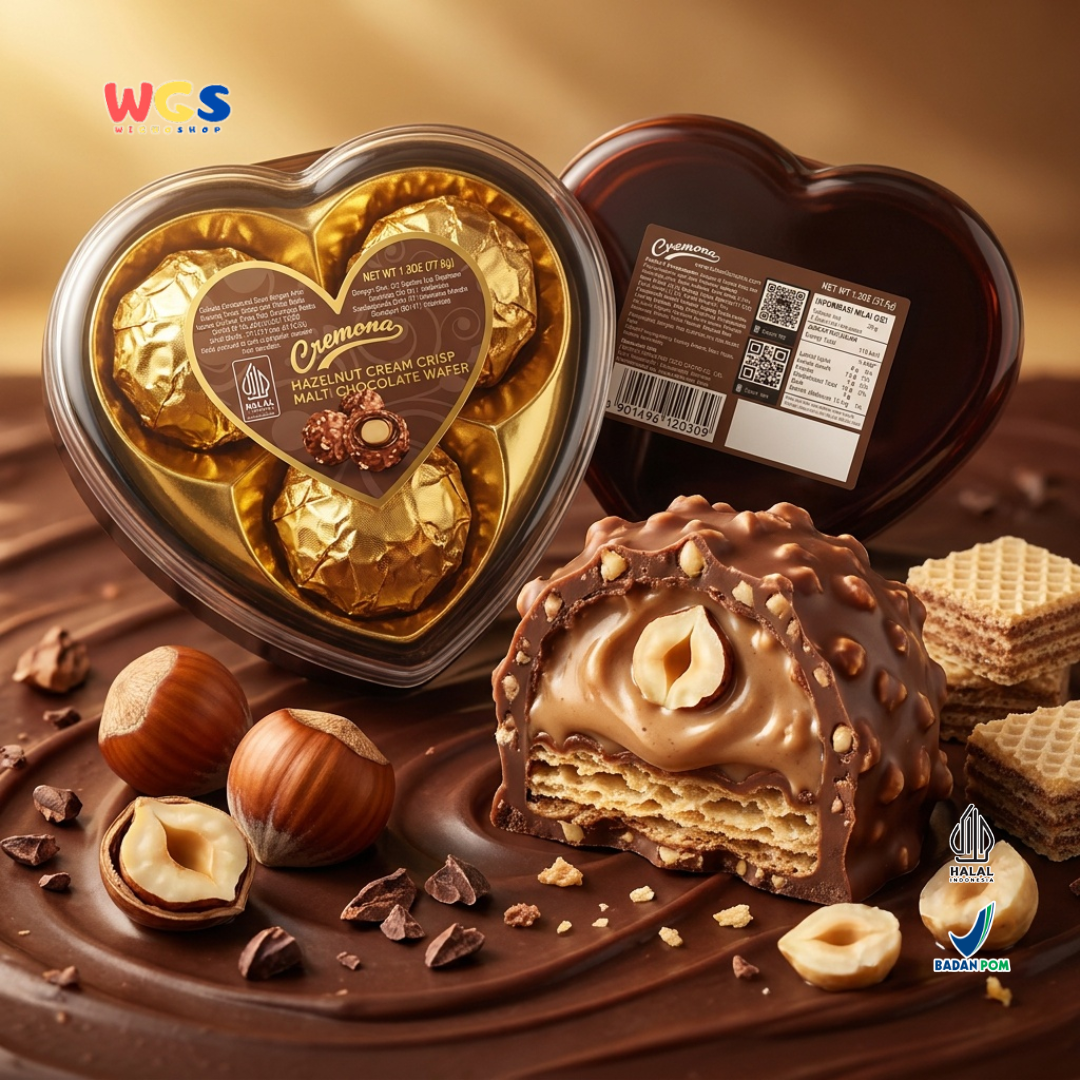 Cremona Hazelnut Cream Crisp Malt Chocolate Wafer 37.5g - Cokelat Love Hati Isi 3 Kado