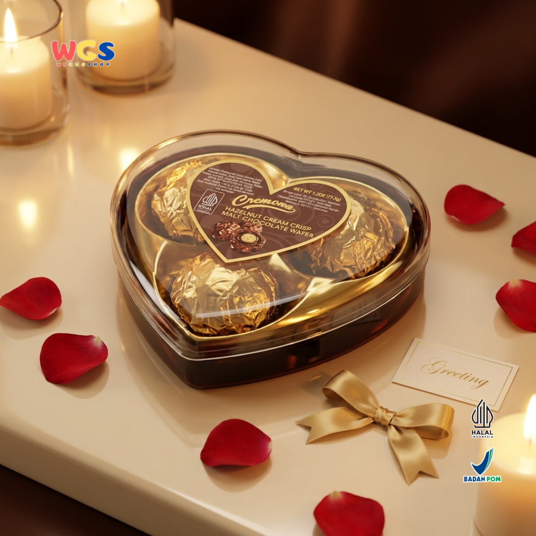 Cremona Hazelnut Cream Crisp Malt Chocolate Wafer 37.5g - Cokelat Love Hati Isi 3 Kado