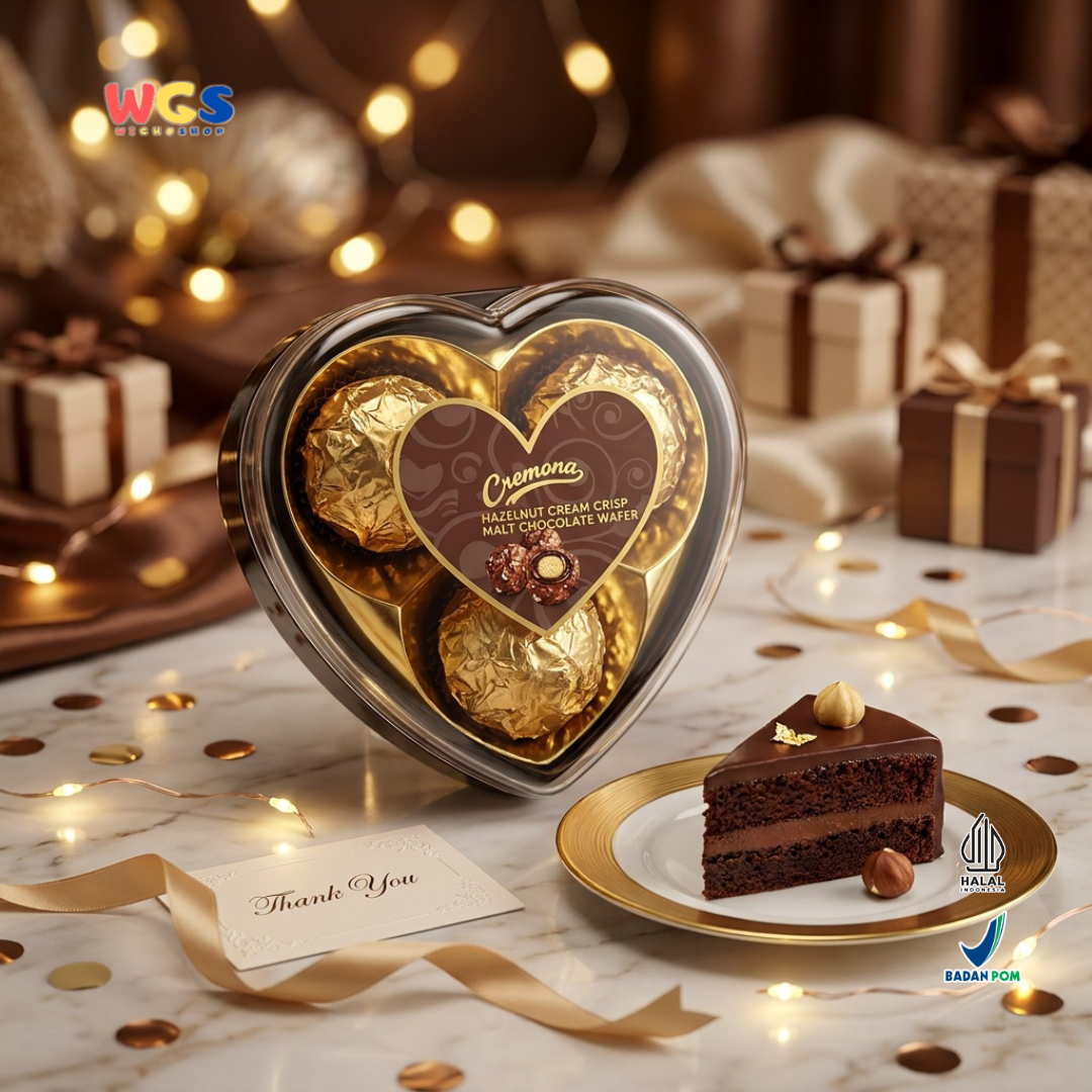 Cremona Hazelnut Cream Crisp Malt Chocolate Wafer 37.5g - Cokelat Love Hati Isi 3 Kado