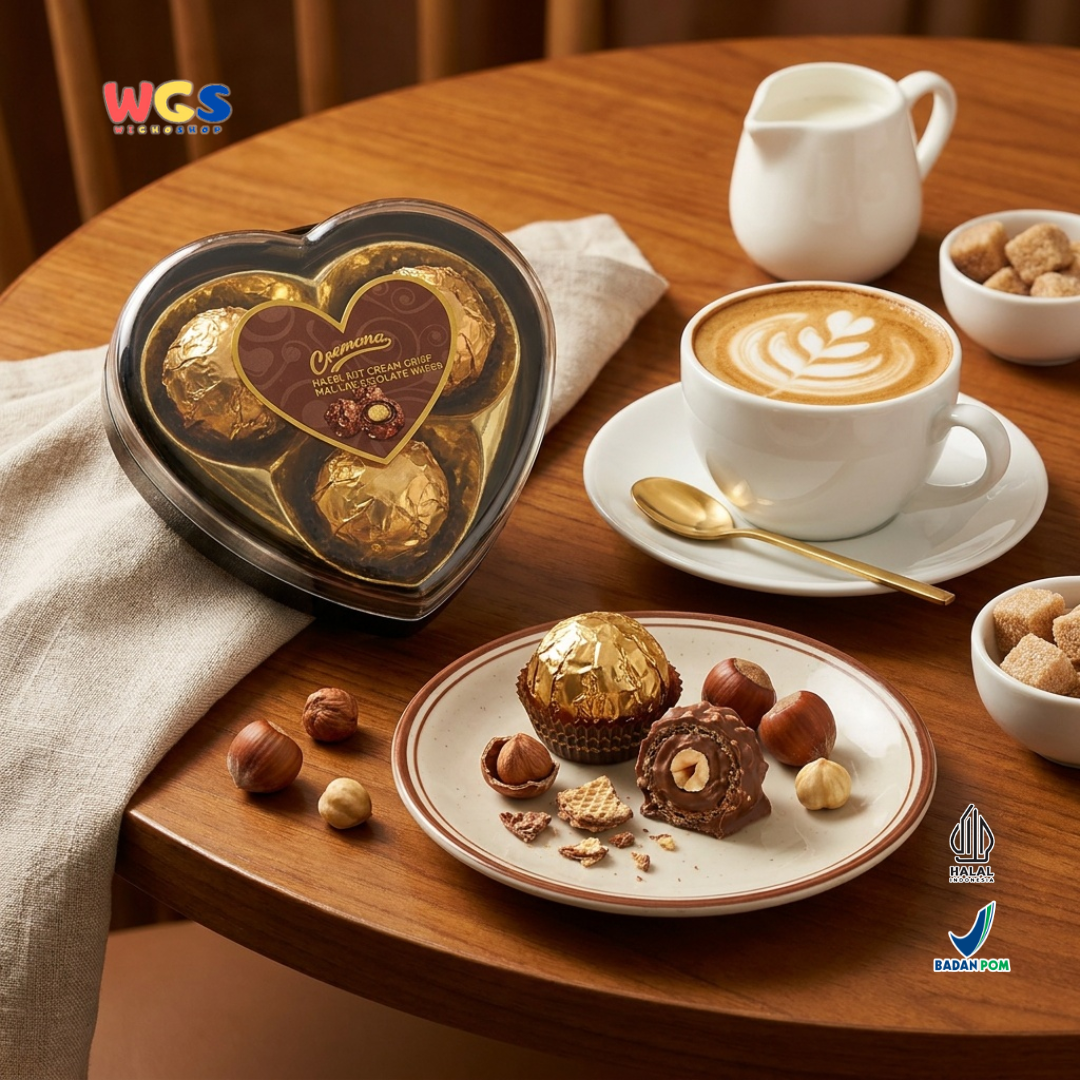 Cremona Hazelnut Cream Crisp Malt Chocolate Wafer 37.5g - Cokelat Love Hati Isi 3 Kado