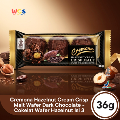 Cremona Hazelnut Cream Crisp Malt Wafer Dark Chocolate 36g - Cokelat Wafer Hazelnut Isi 3