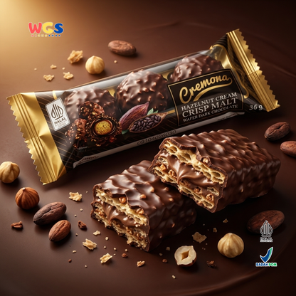 Cremona Hazelnut Cream Crisp Malt Wafer Dark Chocolate 36g - Cokelat Wafer Hazelnut Isi 3