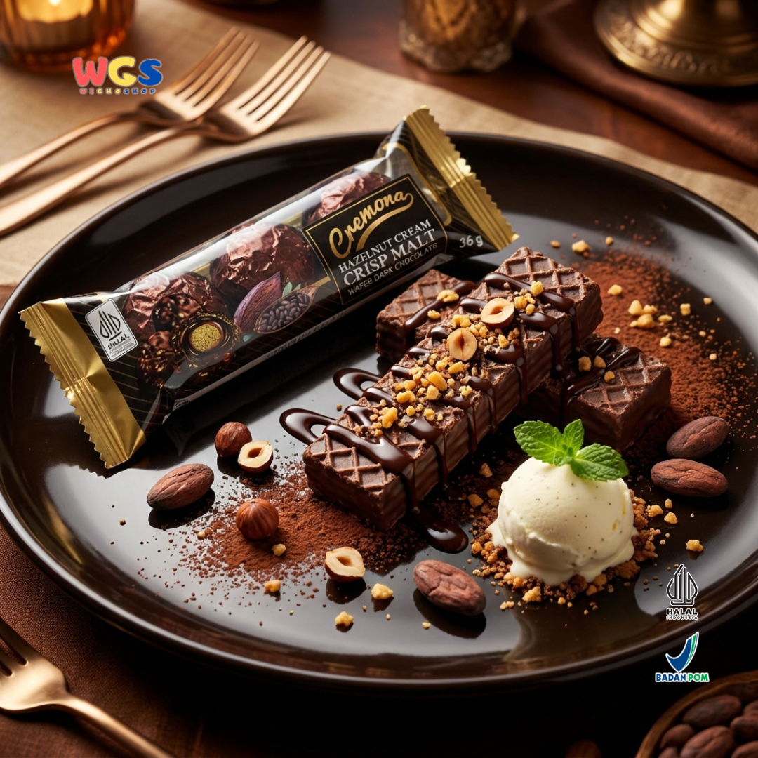 Cremona Hazelnut Cream Crisp Malt Wafer Dark Chocolate 36g - Cokelat Wafer Hazelnut Isi 3