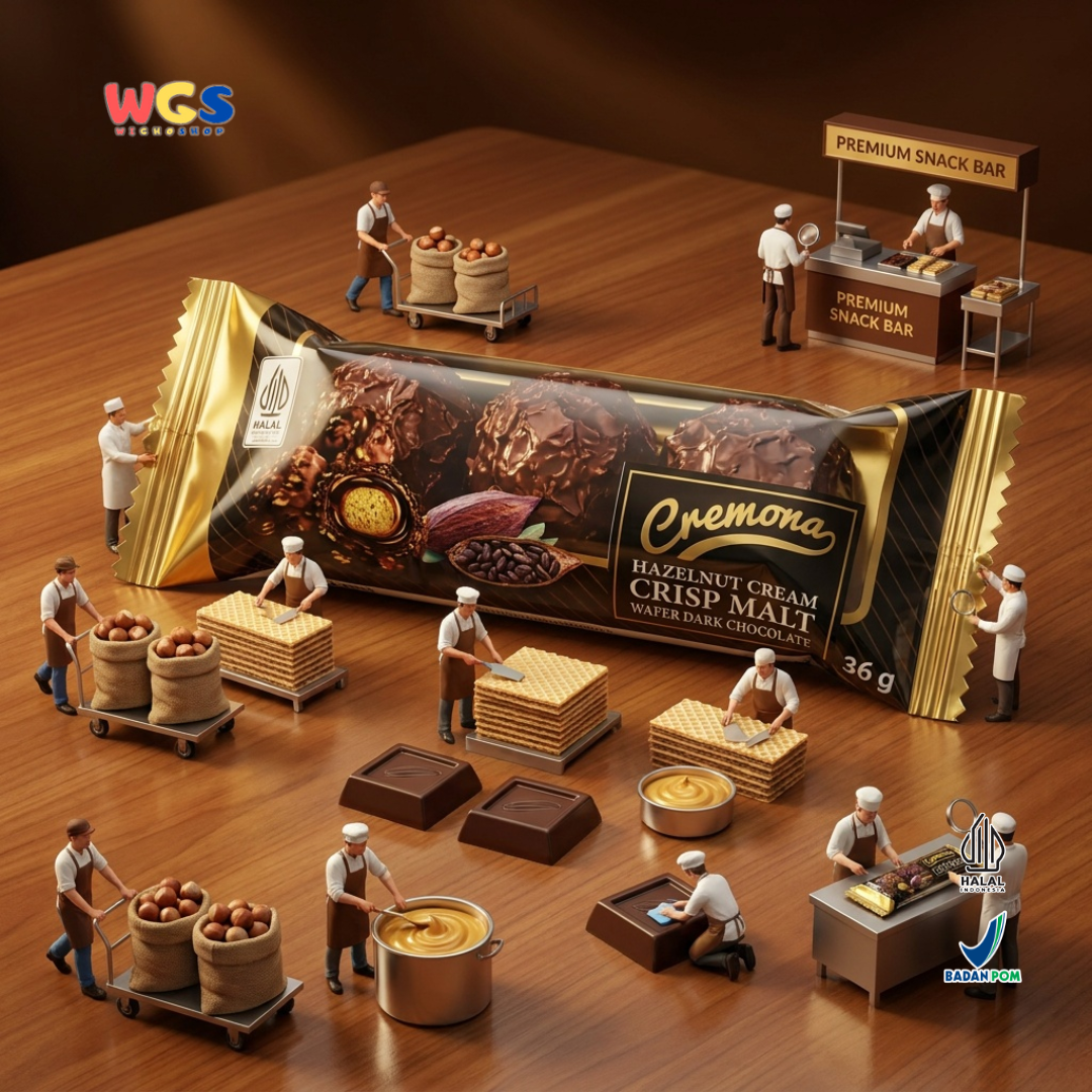 Cremona Hazelnut Cream Crisp Malt Wafer Dark Chocolate 36g - Cokelat Wafer Hazelnut Isi 3