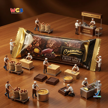 Cremona Hazelnut Cream Crisp Malt Wafer Dark Chocolate 36g - Cokelat Wafer Hazelnut Isi 3