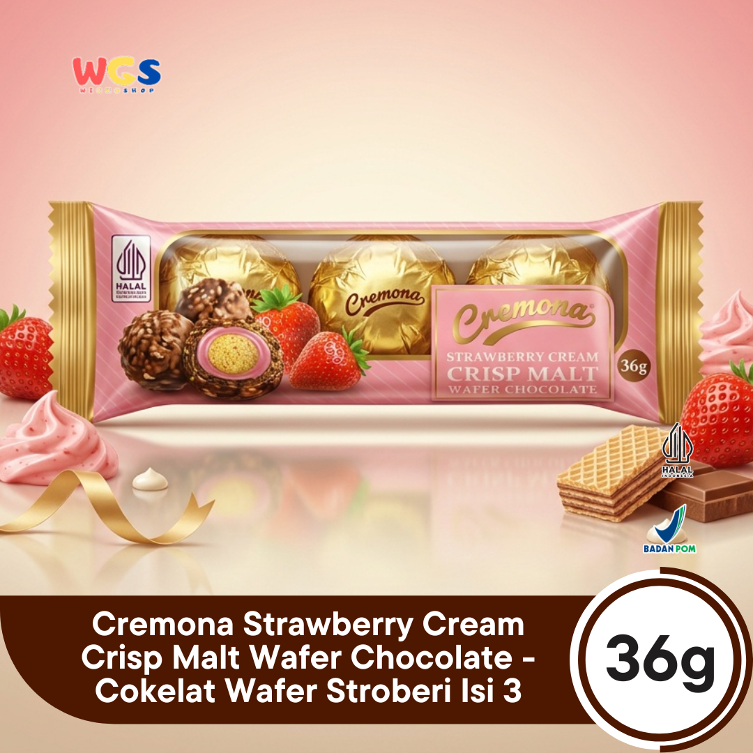Cremona Strawberry Cream Crisp Malt Wafer Chocolate 36g - Cokelat Wafer Stroberi Isi 3