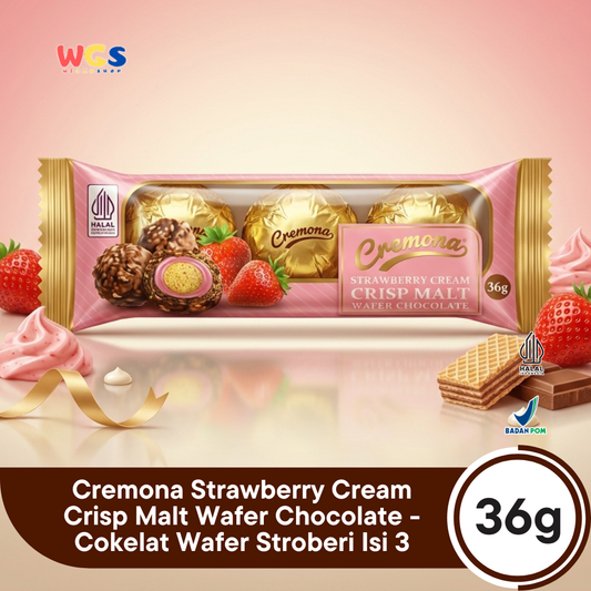 Cremona Strawberry Cream Crisp Malt Wafer Chocolate 36g - Cokelat Wafer Stroberi Isi 3