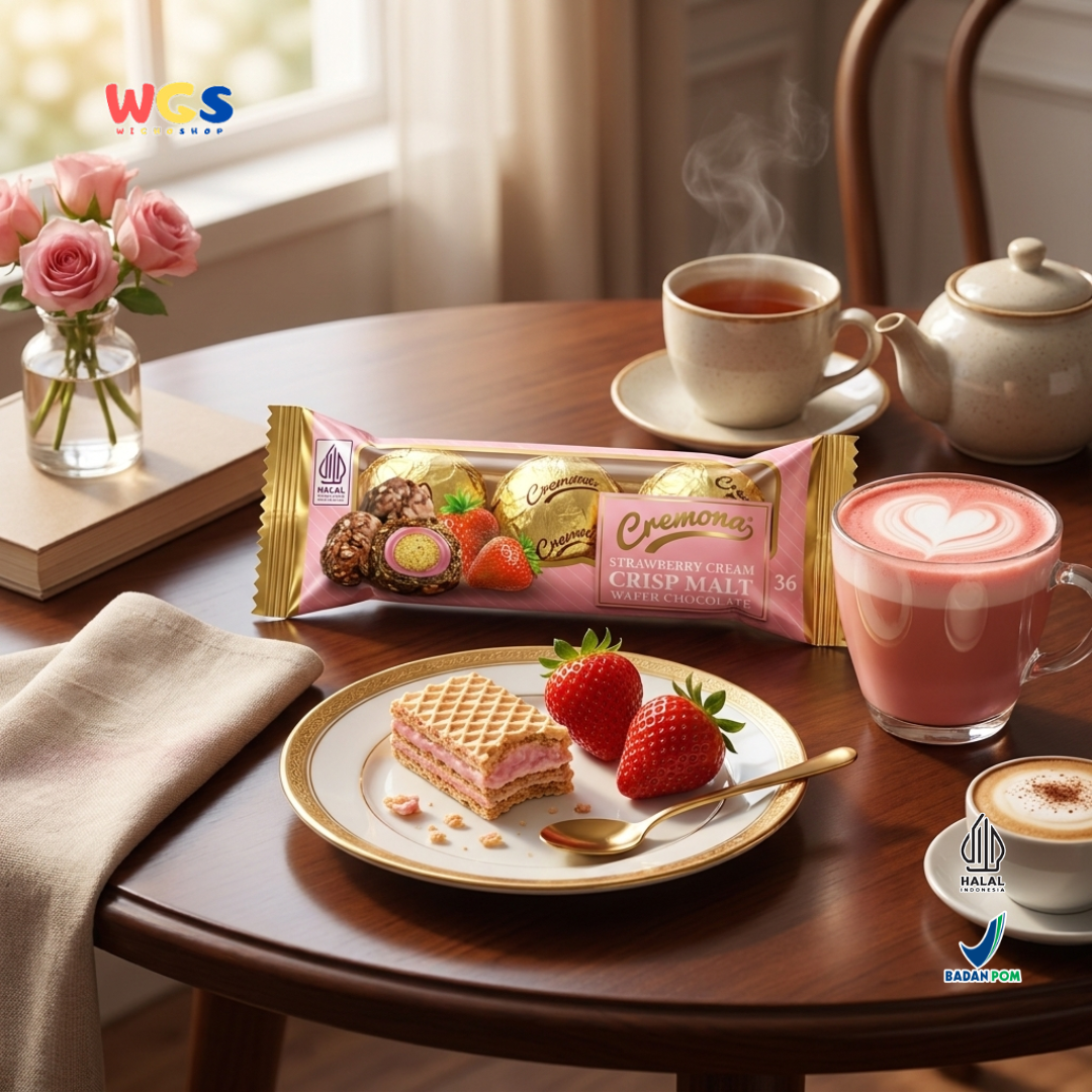 Cremona Strawberry Cream Crisp Malt Wafer Chocolate 36g - Cokelat Wafer Stroberi Isi 3
