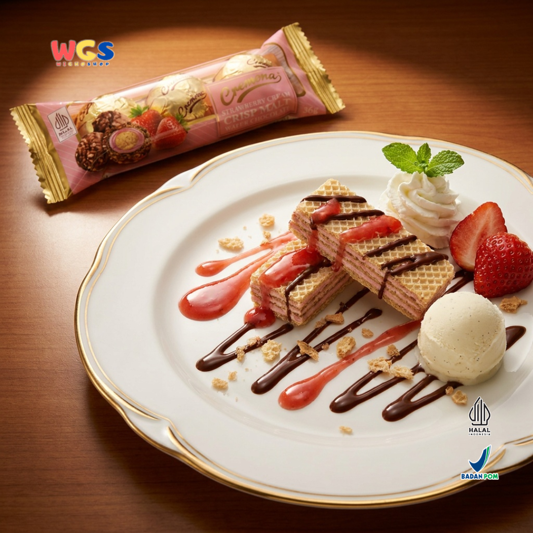 Cremona Strawberry Cream Crisp Malt Wafer Chocolate 36g - Cokelat Wafer Stroberi Isi 3