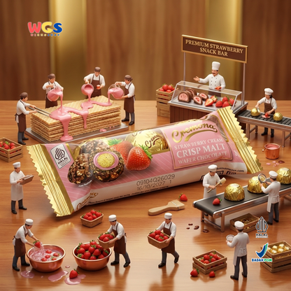 Cremona Strawberry Cream Crisp Malt Wafer Chocolate 36g - Cokelat Wafer Stroberi Isi 3