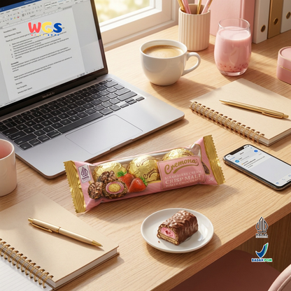 Cremona Strawberry Cream Crisp Malt Wafer Chocolate 36g - Cokelat Wafer Stroberi Isi 3