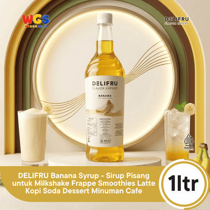 DELIFRU Banana Syrup 1 Liter - Sirup Rasa Pisang untuk Milkshake, Smoothie, Mocktail, Kopi & Dessert Halal