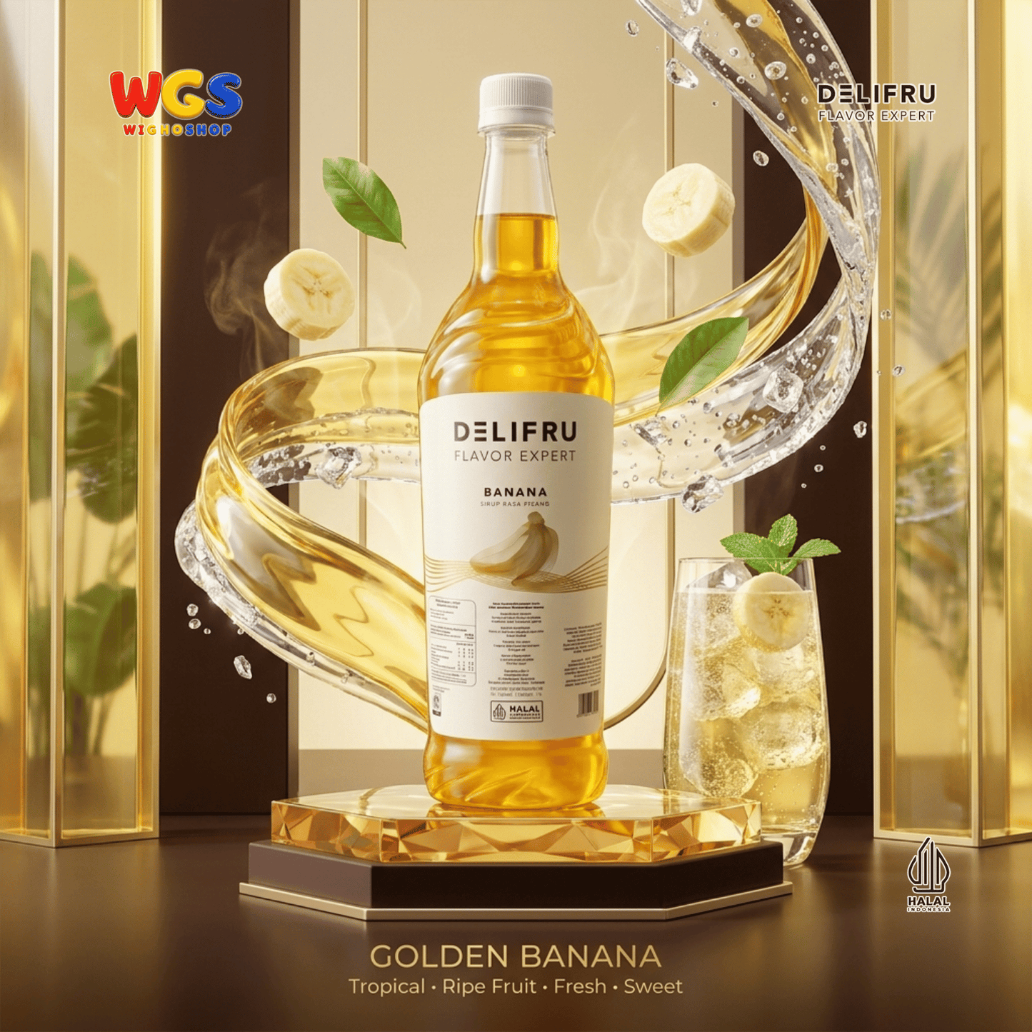 DELIFRU Banana Syrup 1 Liter - Sirup Rasa Pisang untuk Milkshake, Smoothie, Mocktail, Kopi & Dessert Halal