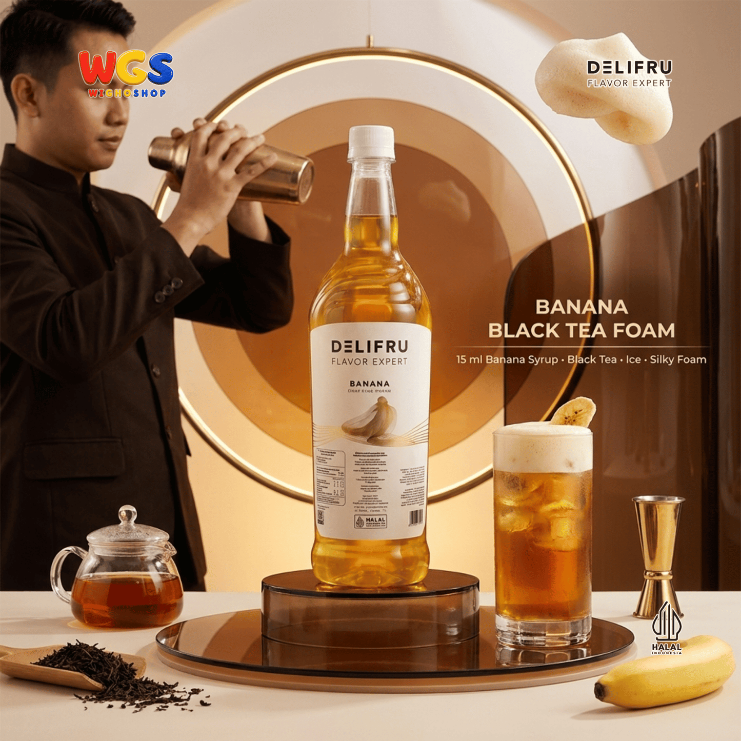 DELIFRU Banana Syrup 1 Liter - Sirup Rasa Pisang untuk Milkshake, Smoothie, Mocktail, Kopi & Dessert Halal