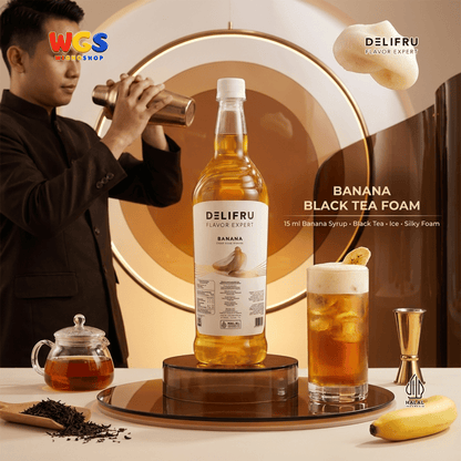 DELIFRU Banana Syrup 1 Liter - Sirup Rasa Pisang untuk Milkshake, Smoothie, Mocktail, Kopi & Dessert Halal