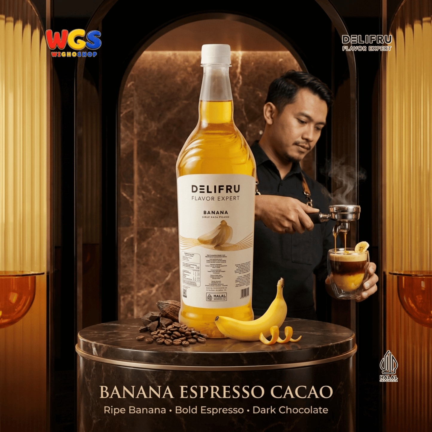 DELIFRU Banana Syrup 1 Liter - Sirup Rasa Pisang untuk Milkshake, Smoothie, Mocktail, Kopi & Dessert Halal