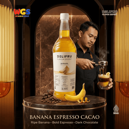 DELIFRU Banana Syrup 1 Liter - Sirup Rasa Pisang untuk Milkshake, Smoothie, Mocktail, Kopi & Dessert Halal