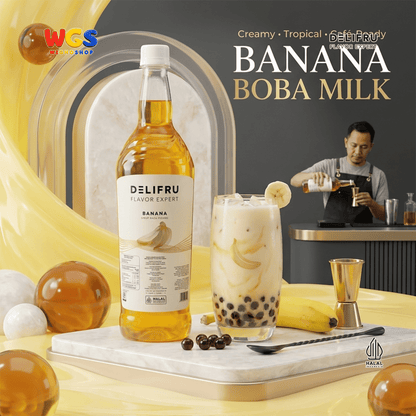 DELIFRU Banana Syrup 1 Liter - Sirup Rasa Pisang untuk Milkshake, Smoothie, Mocktail, Kopi & Dessert Halal