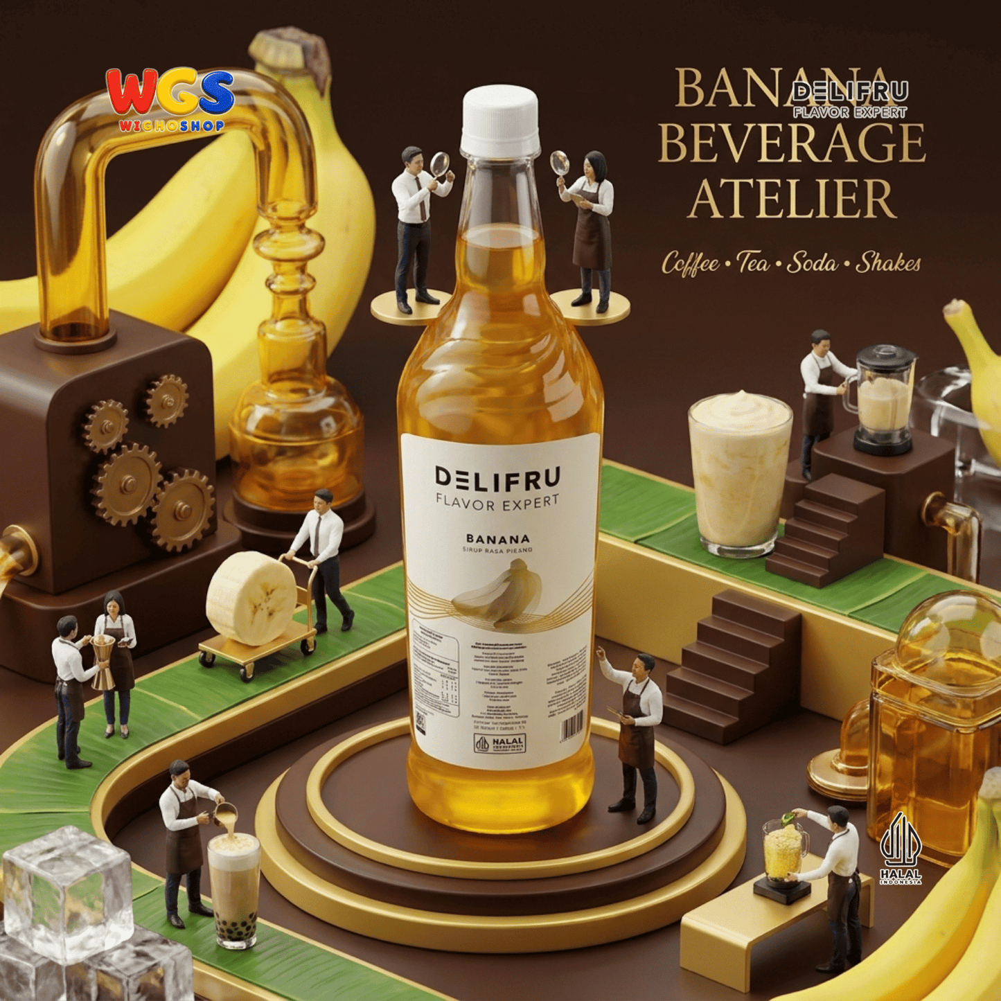DELIFRU Banana Syrup 1 Liter - Sirup Rasa Pisang untuk Milkshake, Smoothie, Mocktail, Kopi & Dessert Halal