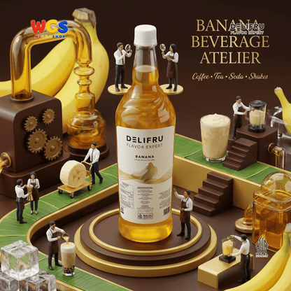 DELIFRU Banana Syrup 1 Liter - Sirup Rasa Pisang untuk Milkshake, Smoothie, Mocktail, Kopi & Dessert Halal