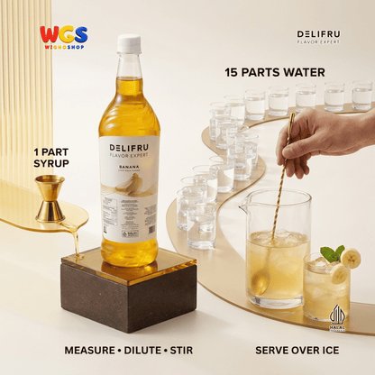 DELIFRU Banana Syrup 1 Liter - Sirup Rasa Pisang untuk Milkshake, Smoothie, Mocktail, Kopi & Dessert Halal