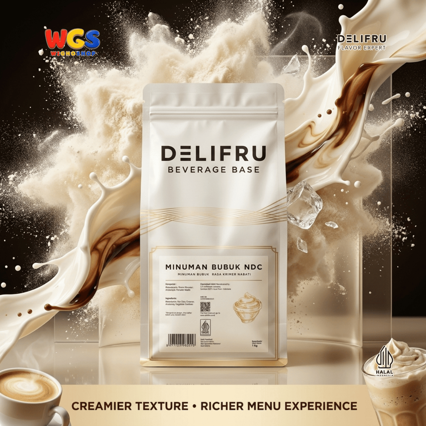 DELIFRU Beverage Base NDC 1kg - Bubuk Non Dairy Creamer Krimer Nabati untuk Kopi Milk Tea Boba Frappe Halal